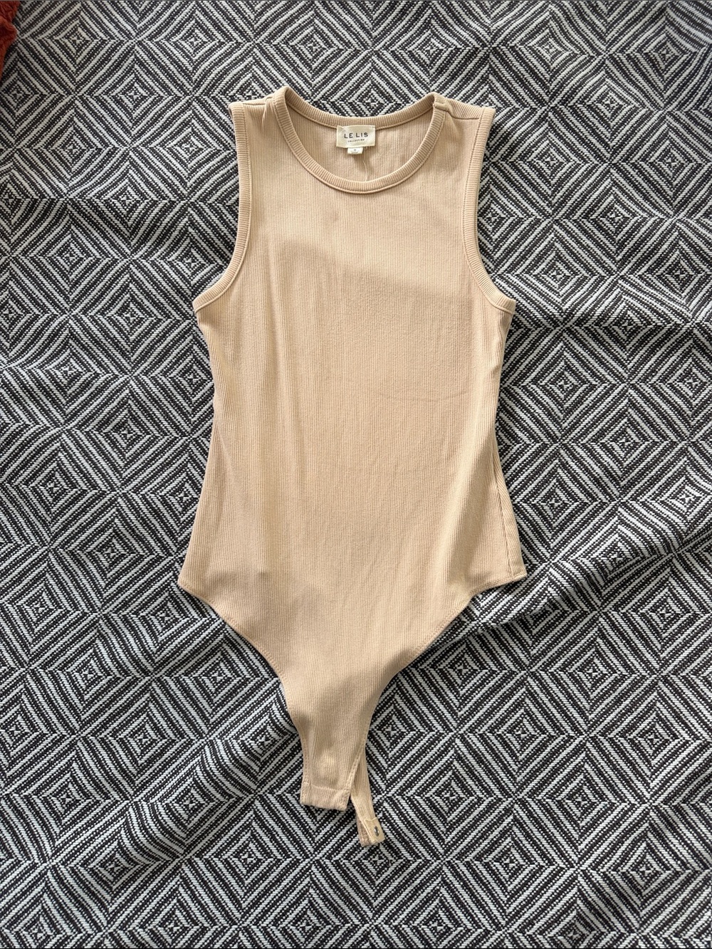 Le Lis Beige Ribbed Sleeveless Kids One-Piece Bodysuit